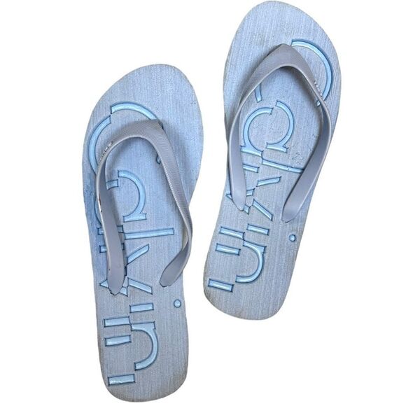Calvin Klein Flip Flops Logo Sandals Bright Beach Travel - Picture 1 of 8